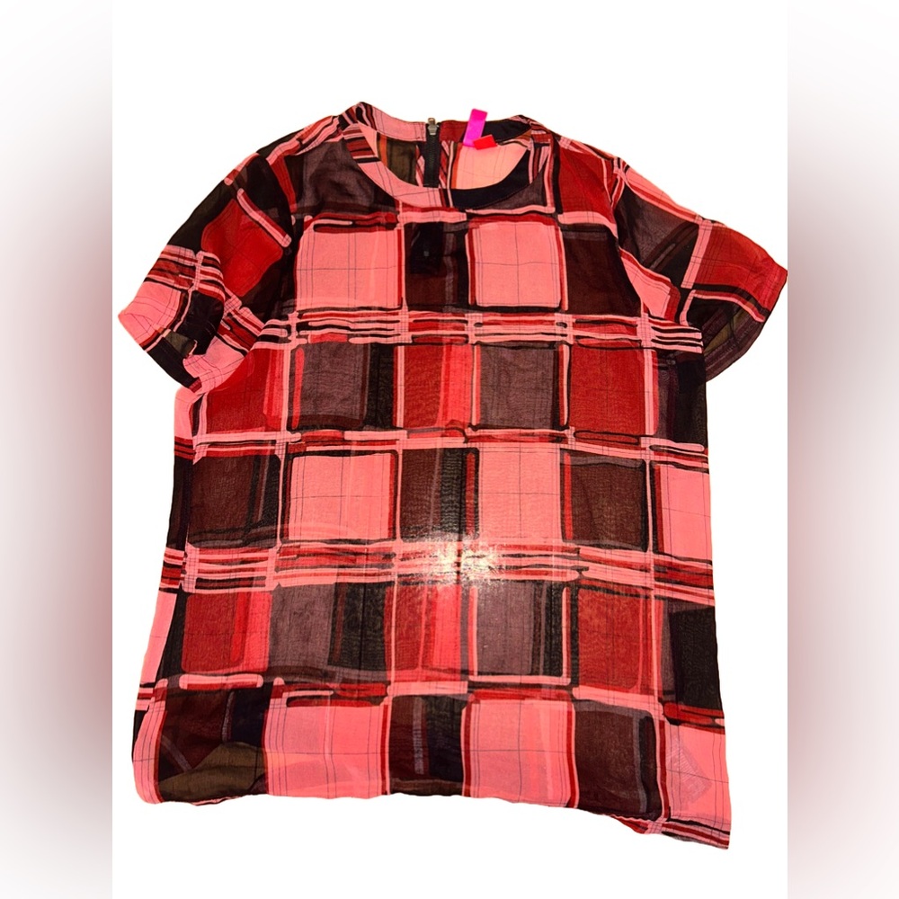 Forever21 Red & Black Checkerboard Blouse 2014 design Casual Short Sleeve 🦄